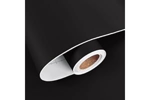 HotDecor Klebefolie Schwarz Matt Selbstklebende Tapete Schwarz für Wand Dicke Folie für Tischplatte Küchenschränke Vintage Tapeten Wohnzimmer Möbelfolie Schwarz Matt Klebefolie Möbel 60cm X 300cm