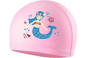 PAEHUIMT Cuffia Piscina Bambina, Cuffie Nuoto Ragazze, Bambini 4-9 Anni, Sirena Cuffia da Nuoto, Materiale PU (Rosa)