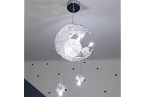 iDEGU Suspension Luminaire Lune Étoiles LED Lustre Plafonnier avec 5 Ampoules Éclairage de Décoration pour Chambre D'enfant (Lumière Blanche Froide)