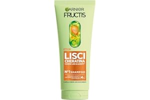 Garnier Fructis Shampoo, Per Capelli Lisci e Lucenti a Lungo, Effetto Anti-Crespo, Trattamento Lisciante alla Cheratina Vegetale e Olio di Argan, Lisci Cheratina, 200 ml
