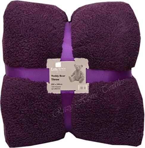 Teddy bear throws soft blankets sofa bed cuddly thick warm polyester (Aubergine, King Throw)