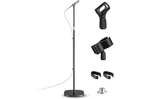 POLESTO Mikrofonständer Universal, Höhenverstellbares Mikrofonständer boden mit robustem 2,35 kg Rundfuß, inkl. 2 Mikrofonclips und Adapter für Blue Yeti/Snowball/Shure SM7B/Samson Q2U/HyperX