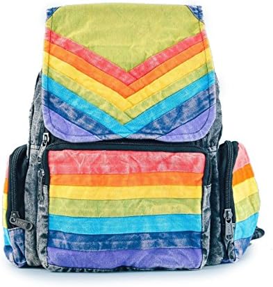 Fair Trade Gringo Rainbow Cotton Rucksack Festival Hippie Boho Backpack (Black)