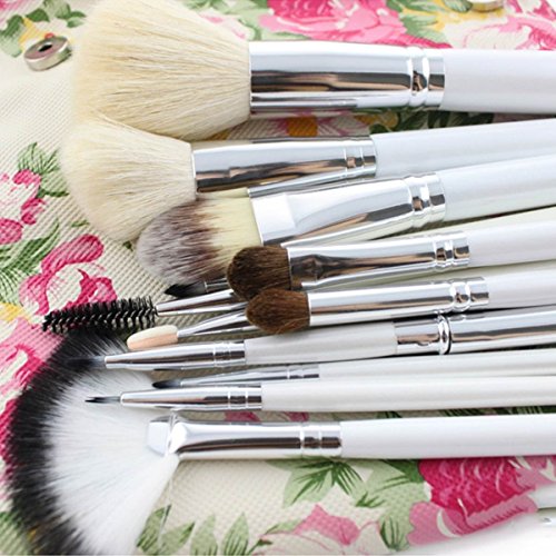 EmaxDesign 12 Stück Professionell Make-up Bürsten Set Ziegenhaar Rosa Handstück Grundierung Mischung Rouge Augen Gesicht Flüssig Pulver Creme Kosmetik Bürsten Sets Mit Rosenmuster Hülle - 3