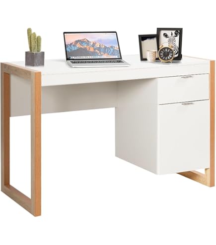 Scrivania Ufficio Scrivania Priscille 120x48x72 Cm - Multiuso Per Ufficio O Casa, Colore Quercia E Bianco, Con 3 Cassetti Scrivania Salvaspazio