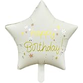 Krem Happy Birthday Yıldız Folyo Balon 45 cm