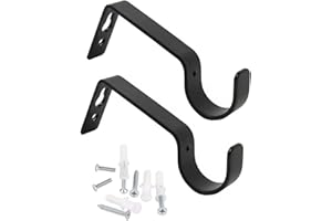 DONJIM 2 Piezas Soporte Barra Cortina con Tornillos, Soportes de Pared para Poste de Cortina, Soporte Barra Armario Negro Resistente para el Hogar, Dormitorio, Oficina