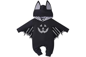 PythJooh Baby Boy Girl Halloween Outfits Unisex Baby One-piece Long Sleeve Hoodie Bat Jumpsuit Romper Halloween Clothing Set for 0-18Months
