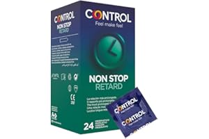Control Non Stop Retard Preservativos- Caja de condones retardantes para una relación más prolongada, lubricados, ajuste perfecto, sexo seguro, 24 unidades (pack ahorro)