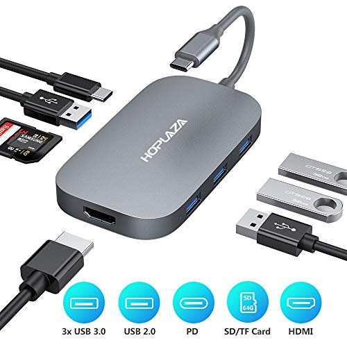 Hoplaza HUB USB C, 8 en 1 Adaptador Tipo C a HDMI Concentrador, Adapter Dex Station con Lector de Tarjetas TF/SD, Suministro de Energía USB-C, 4 Puertos USB 3.0/2.0 para MacBook Pro 2017/2018 (Grey)