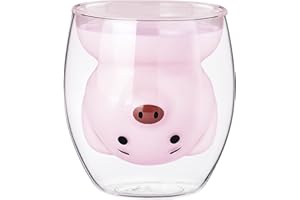 SHENDONG Śliczna zabawna świnia kubek do kawy różowa urocza świnia herbata kubek do kawy kubki na mleko podwójna ściana szklany kubek kubki zabawny kubek nowość kubek świnia prezenty dla miłośników świń kobiet przyjaciół mężczyzn urodziny festiwal Boże Narodzenie (głowa świnki różowa