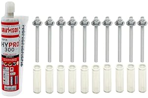 BEFESTIGUNGSTECHNIK GRAMSCH 10x 8x110mm Ankerstangen gvz. + 1x HYPRO 300 + 10x 12x80mm Siebhülsen, Montagesets M6-M16 (Verzinkter Stahl, M8 x 110mm)