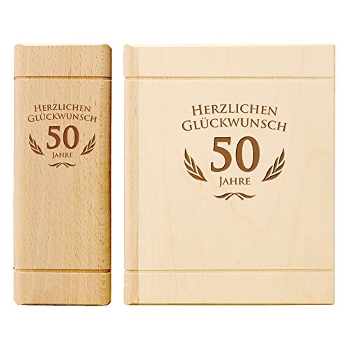 Spardose Buch aus Holz zum 50. Geburtstag mit Gravur - Sparbuch als originelles Geburtstagsgeschenk für Geld - Geldgeschenk-Sparbüchse aus Ahornholz - 13,5 x 16,5 x 6,5 cm