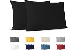 Dreamzie Federa Cuscino (Set di 2) - Nero Cotone - Per i Cuscini 40 x 60 cm - 100% Jersey di Cotone - Federa da Cuscino - Copri Cuscino per Letto - Fodera Protezione per Cuscino