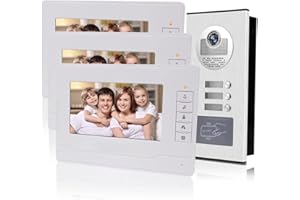 KADONGLI KDL Home 7" RFID Video Doorbell Intercom Door Phone System 3 Monitors with 1 IR Camera Night Vision 800x480 High Resolution for Multi Apartments/Families