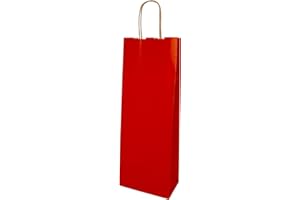 Florio Carta Pacco da 25 Shopper per Bottiglie di Vino Colore Rosso |Carta da 100 gr.| Dimensioni: 14x09x40 cm| Manico in Carta Ritorta Colorata | Disponibile Colore Avana