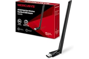 Mercusys TP-Link MU6H Adattatore AC650 WiFi USB ad Alto Guadagno, Chiavetta WiFi, Dual-Band, 200 Mbps su 2.4GHz con Tecnologia 256-QAM, 433Mbps su 5GHz, Compatibile con Windows 11/10/8.1/8/7/XP