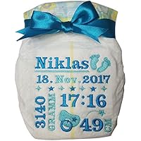 Schenkorado® Windel bestickt für Jungen (Motiv Schnuller)