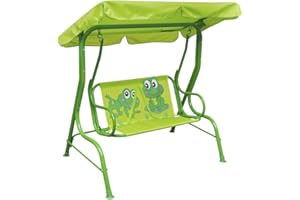 vidaXL Children's Swing Seat with Canopy - Green Garden Hammock Chair, Outdoor Patio Steel Frame, Easy Assemble, 115x75x110 cm
