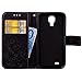 Galaxy S4 Leather Case,Galaxy S4 Floral Wallet Case,Leeook Card Slots Pu Leather Magnetic Closure Bookstyle Elegant Retro Pressed Flower Strap Flip Wallet Proective Case Cover with Stand for Samsung Galaxy S4+1x Black Stylus-Flower,Black