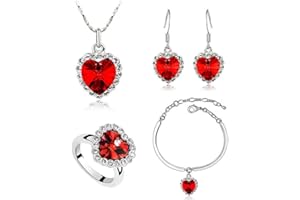 HSAJS Parure collier et boucles d'oreilles Femme Mariage Parures pour Femme Collier et Boucle D'oreille Coeur Pendentif Bijoux en argent Zircon Cadeaux Demoiselle d'honneur Fantaisie Cadeau
