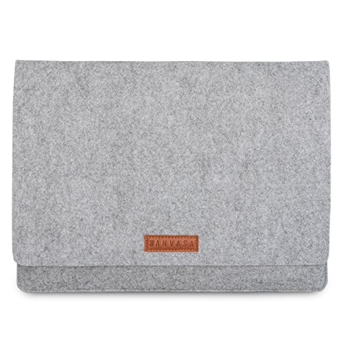 KANVASA Filz Sleeve 14 Zoll Laptop   15 Zoll MacBook Pro - Premium Laptoptasche H  lle Laptoph  lle Filztasche grau mit braunem Leder - Tasche f  r No