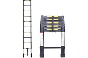 EGTink Escalera Telescópica 3,2m,Escalera Plegable Telescópica de Aluminio,Escalera Multiusos Portátil Extensible,Carga Máxima de 150 kg,Negro