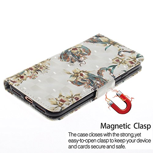 Chreey iPhone X Hülle, Brieftasche Case 3D PU Leder Handyhülle mit TPU Innenschale Kartenfächer Magnetverschluss Schutzhülle, Drache