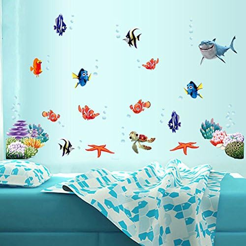 Peel &amp; Stick Underwater World Wall Sticker Kids Bedroom Playroom Decal, Tropical Adhesive Sea Life Mural Nursery Kindergarten Ocean Themed Art (1)