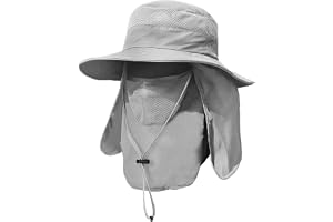 Wawasia Men Fishing Hat with Face Neck Flap, Outdoor Wide Brim UPF 50+ Sun Protection Cap for Hiking, Garden