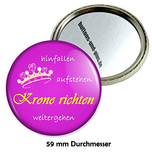 Spruch Hinfallen Aufstehen Krone richten Schminkspiegel, Taschenspiegel Schminkspiegel Reisespiegel Handspiegelmit 59 mm Durchmesser - 2