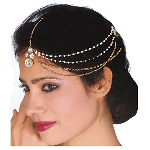 Lucky Jewellery Casual Bridal Dulhan Kundan White Color Stone Moti Maang Tikka Pearl Matha Patti for Girls & Women (L1P-Parent)