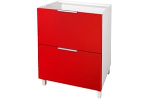 Berlioz Creations Mueble Bas de Cocina con 2 cajones, 60 cm, Madera de ingeniería, Rojo Brillante, 60 x 52 x 83 cm