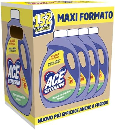 ACE Detersivo Igienizzante Talco & Muschio Bianco – Detersivo Liquido Lavatrice con Fragranza Avvolgente, Rimuove Sporco e Batteri, Pulizia Profonda, Freschezza Duratura, 152 lavaggi