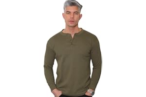 URBANFIT Long Sleeve Henley T Shirt Mens - Grandad Shirt Mens Tops Casual Waffle Knit Button Shirt 2208