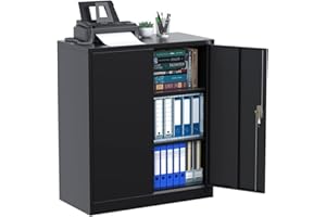 SUPEER Armario de metal con 2 estantes de altura ajustable, chapa de acero con recubrimiento en polvo, armario de acero para herramientas, garaje (90,00 x 80,00 x 40,00 cm), color negro