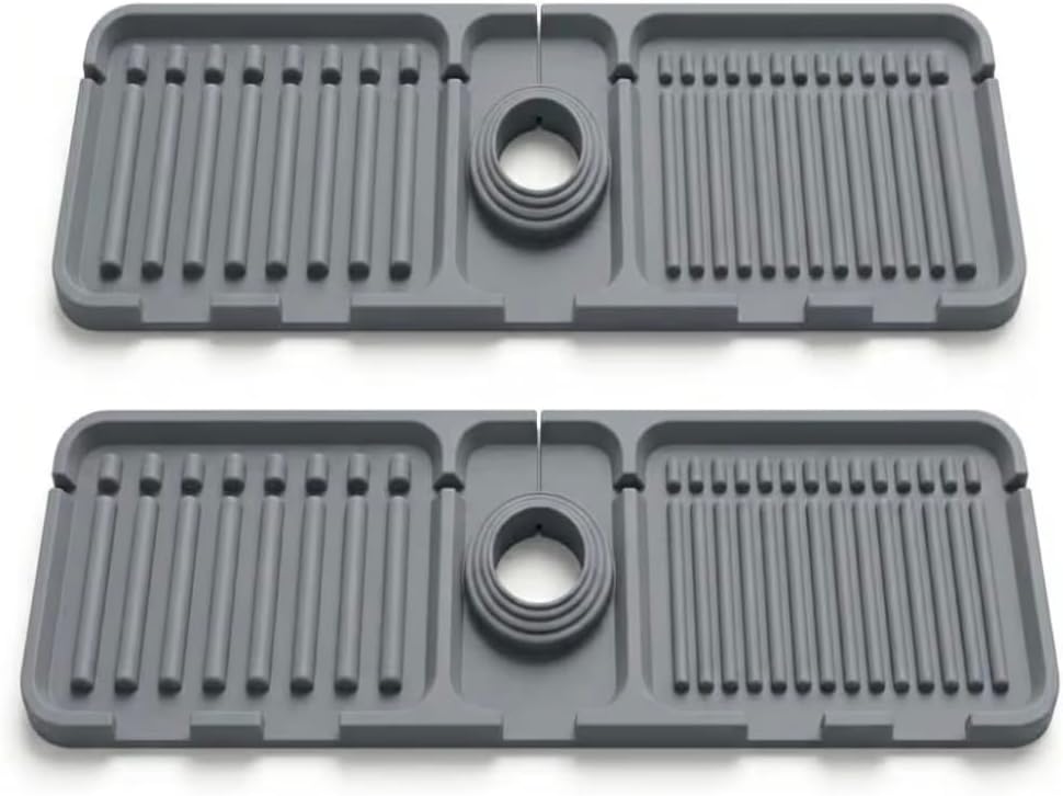 Genérico Protector Salpicaduras Fregadero Pack de 2, Protector Grifo Fregadero de Silicona, Libre de BPA, con Drenaje Rápido, Alfombrilla Antigoteo para Cocina y Baño, 38 x 12 cm, Gris