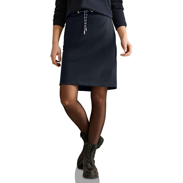 Cecil Damen Jersey Rock – Knielanger Rock Mit Feiner Streifen-Optik, Gummibund & Seitlichen Taschen
