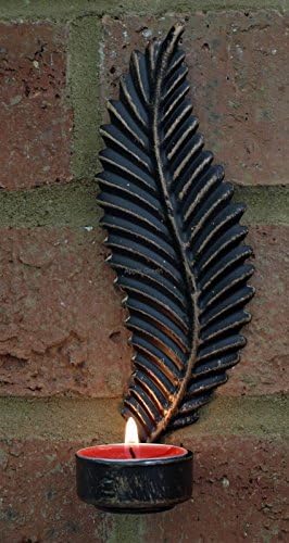 Apple Green 3 x Leaf Wall Sconce Black Metal Tea Light Holder with copper hightlight - 18 cm