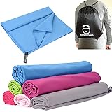 BOOMYOURS Schnell trocknendes Mikrofaser-Handtuch f&uuml;r Reise, Sport, Turnhalle, Yoga, Schwimmen, Strand (Gro&szlig;/Leicht/Extra saugf&auml;hig/Kompakt/Weiche Mikrofaser) enth&auml;lt einen FREI sportlichen Kordelzugbeutel