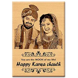 GFTBX Karwachauth Ladies Gift Items for Her, Wife Gift - Personalized Engraved Wood Photo Frame (7 x 5 Inch, Wooden)
