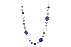 BULINLIN Long Beaded Silver Necklace for Her Crystal Bead Sweater Chain Fashion Jewelry Necklace Birthday Gifts for Women Mum