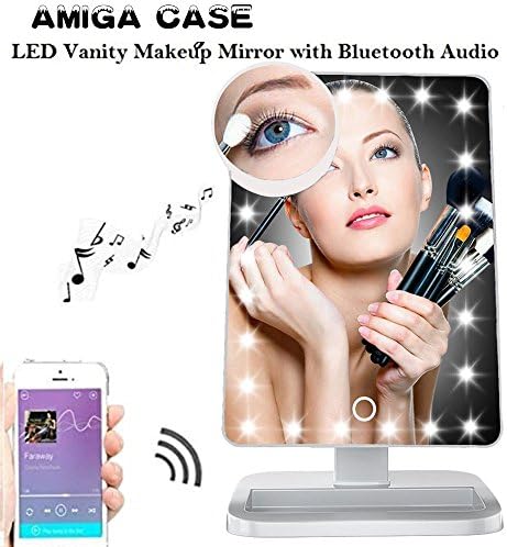 Bluetooth Mirror/Makeup Mirror with Bluetooth - 20 LED Cosmetic Mirror with USB Chargerable,Wireless Audio Speaker & Removable 10X Magnifier,180° Rotation Vanity Mirror with Lights(White)