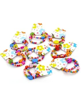 CKB Ltd ® 24x Mixed Großhandel Kinder Holz Elastische Armbänder Kids Childrens Wood Elastic Bracelets Ladybug...