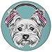 Produktbild Round Rug Mat Carpet,Yorkie,Dog with Headphones Music Listening Yorkshire Terrier Hand Drawn Caricature Decorative,Light Blue White,Flannel Microfiber Non-slip Soft Absorbent,for Kitchen Floor Bathroo