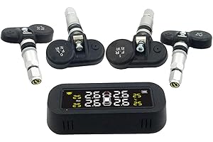 Zalati Sistema di monitoraggio della pressione degli pneumatici per auto con 4 sensori nascosti integrati, sistema di monitoraggio della pressione degli pneumatici senza fili ad energia solare TPMS