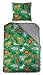 Produktbild Aminata Kids – 21296 - Bettwäsche für Herbst & Winter - * Made in Europe * Biber * Reißverschluss * Jungen & Mädchen * Zoo Tiere Dschungel Löwe Tiger Elefant * – 135x200 cm + 80x80 cm - Grün Gelb