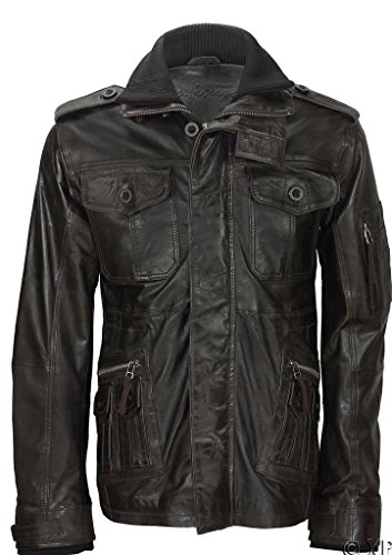 Herren Vielseitig Braun Lammnappa hohen Kragen- Lederjacke 4XL