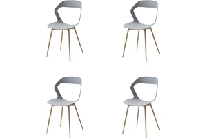GrandCA HOME Lot de 4 Chaises de Salle à Manger, Chaises de Cuisine, Design Creux Sculpté avec Dossier, Pieds en Métal de Couleur Naturelle d'origine, Gris