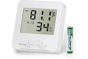 Digital Hygrometer Indoor Thermometer Humidity Temperature Gauge Meter Room Thermometer with Time Display MaxMin Temperature Record Alarm Clock White LXSZRPH (1)